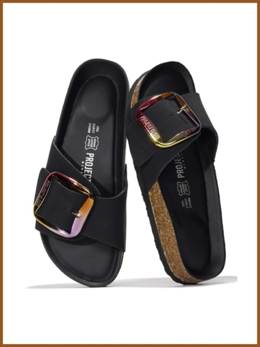 Genuine Leather Slide Sandals Cork Footbed Memory Foam Comfort Women's